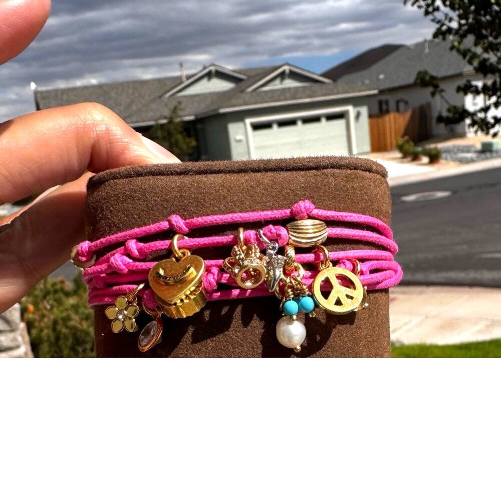 vintage Y2K Juicy Couture multi-strand pink cord multi charm bracelet 2007-2009